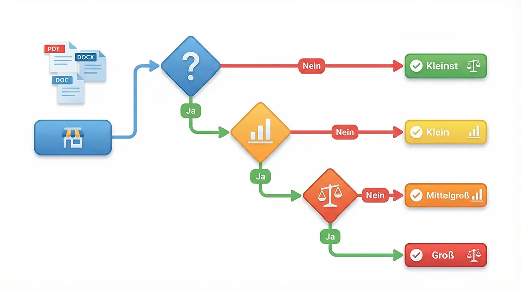 Entscheidungsbaum für HGB-Größenklassen für Jahresabschlüsse im Unternehmensregister